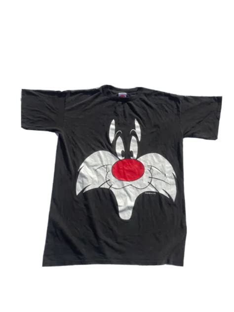 Vintage Sylvester The Cat Single Stitch T Shirt Black Looney Tunes 90s