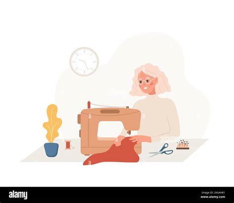 Elderly Woman Seamstress At Sewing Machine Sews Clothes Female Tailor