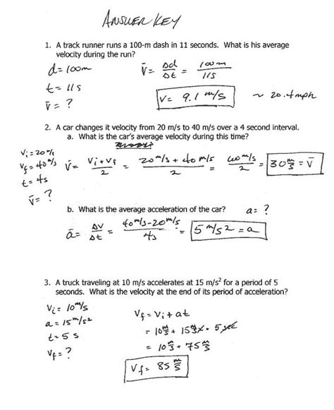 Precalculus‎ > ‎ answer keys. Speed and Acceleration Worksheet Answers | Briefencounters
