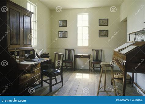 Interior Of Colonial Era Office In Historical Williamsburg Virginia