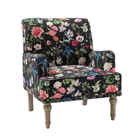 Jayden Creation Venere Black Floral Patterns Armchair With Nailhead Trim And Turned Solid Wood
