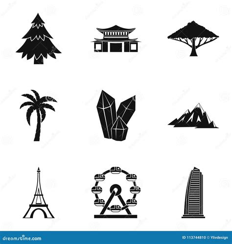 Moment Icons Set Simple Style Stock Vector Illustration Of Place