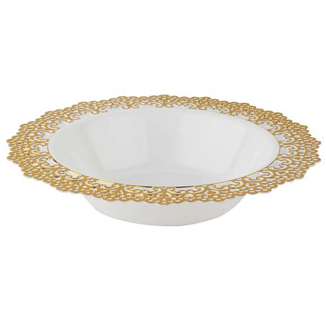 Elegant Disposable Plastic Dinnerware White Soupsalad Bowl With Gold