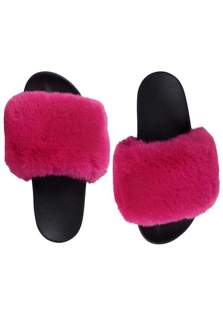 Hot Pink Faux Fur Trimmed Slides Fabulous Furs Wholesale