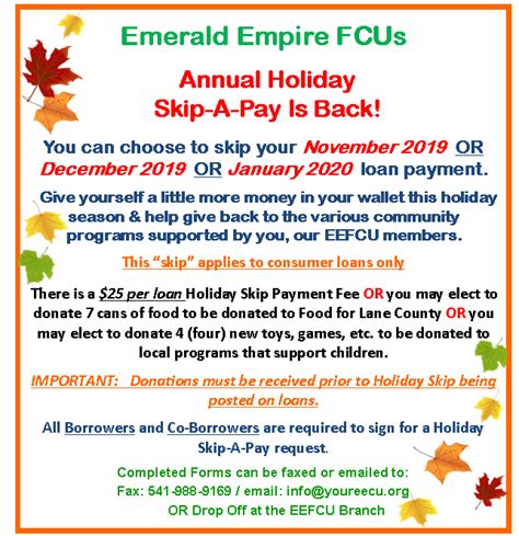 Skip A Pay Is Back Emerald Empire Federal Credit Union