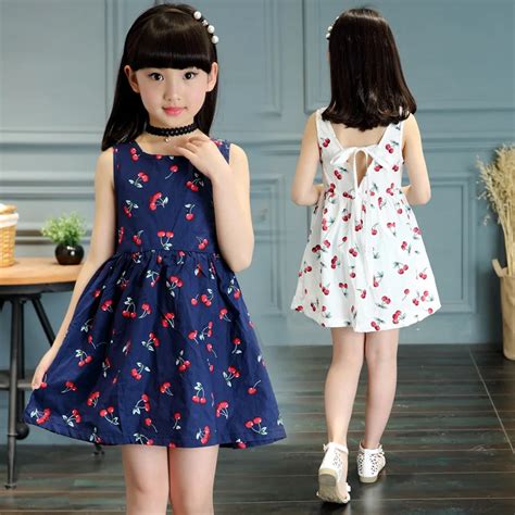 5 13y Girls Clothing Summer Girl Dress Sleeveless Children Kids Cherry