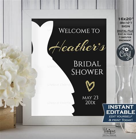 Bridal Shower Welcome Sign Black Gold Wedding Sign Bridal Shower Pos