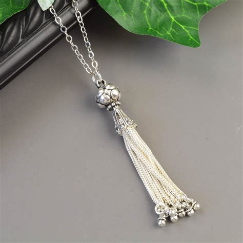 Sterling Silver Tassel Necklace Long Layered Necklace