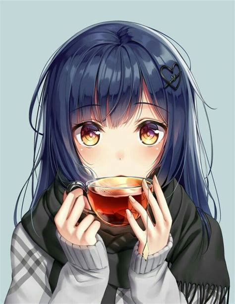 Cute Anime Girl Drinking Tea