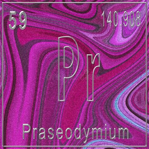 Praseodymium As Element 59 Of The Periodic Table 3d Illustration On Red