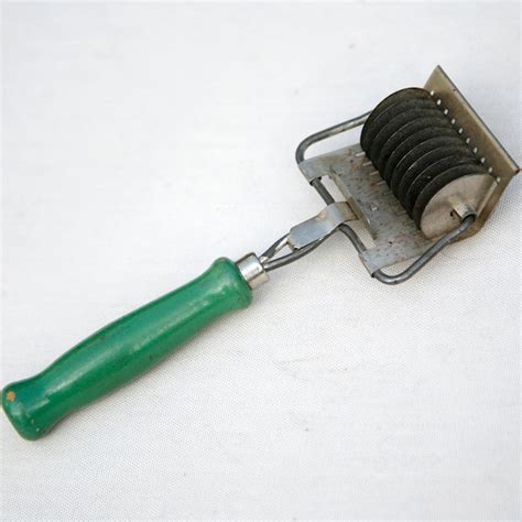 Vintage Pasta Cutter With Green Wood Handle