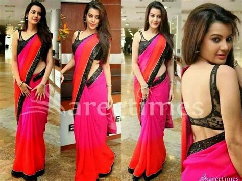 Diksha Panth Georgette Sequins Work Pink And Orange Plain Bollywood Style Saree 165 Saree