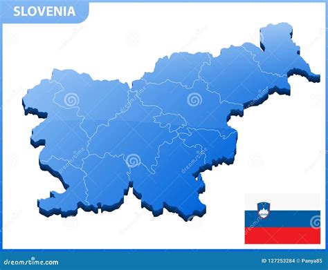 Highly Detailed Three Dimensional Map Of Slovenia With Regions Border