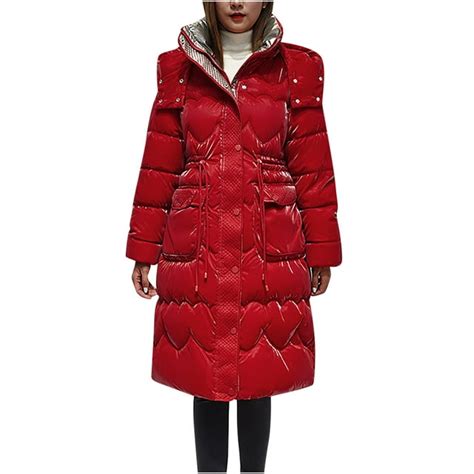 women s hooded down coats mid length thickened full zip puffer jacket winter warm windproof