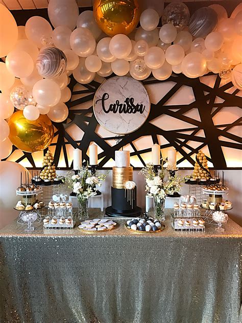 Check spelling or type a new query. Black, gold and marble balloon garland, backdrop and dessert table | Gold birthday party ...