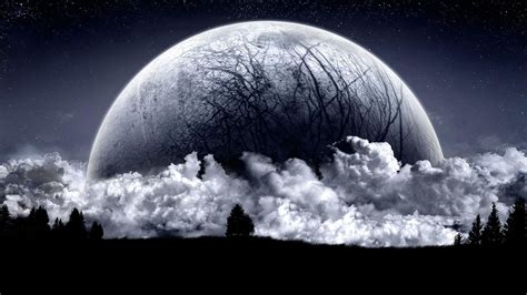 1920x1080 Digital Art Fantasy Art Moon Stars Trees Forest Clouds Clear