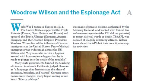 Handout A Woodrow Wilson And The Espionage Act Bill Of Rights Institute