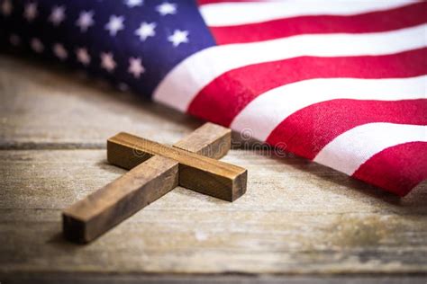 Holy Christian Cross And American Flag Background Stock Photo Image