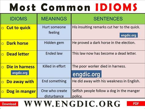 60 Most Common Idioms And Phrases PDF EngDic