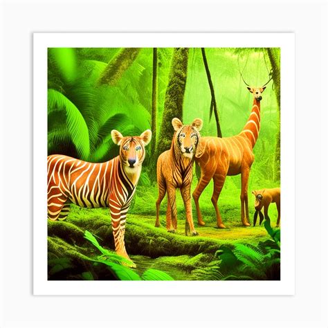 Tiger And Zebra In The Jungle Art Print By Mdsarts Fy