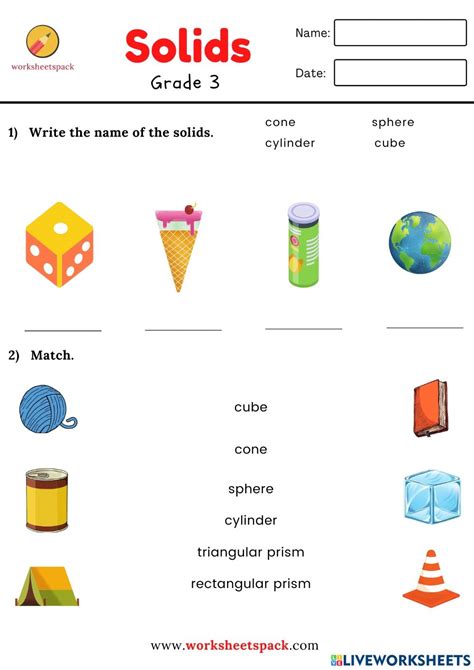 Solids match and write the name of the solids worksheet worksheet