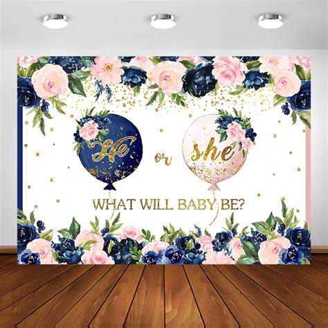Buy Avezano Navy And Blush Gender Reveal Backdrop He Or She Navy Blue