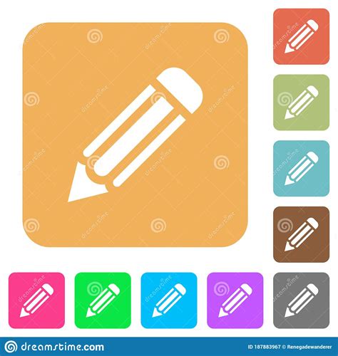 Pencil Rounded Square Flat Icons Stock Vector Illustration Of Plain