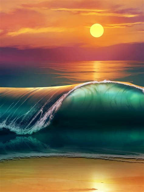 Free Download Wallpaper 3840x2160 Art Sunset Beach Sea Waves 4k Ultra Hd Hd 3840x2160 For Your
