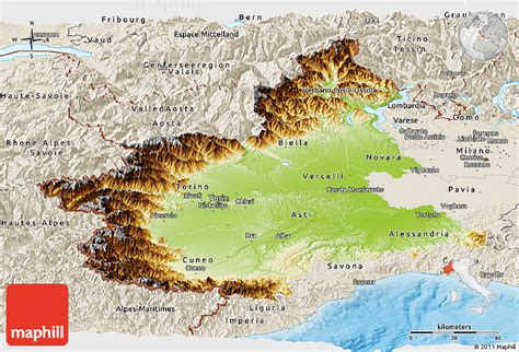 Physical Panoramic Map Of Piemonte Shaded Relief Outside
