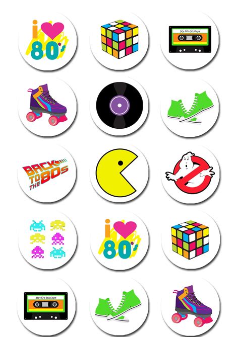 Retro 80s Images Edible Cupcake Toppers Uncut