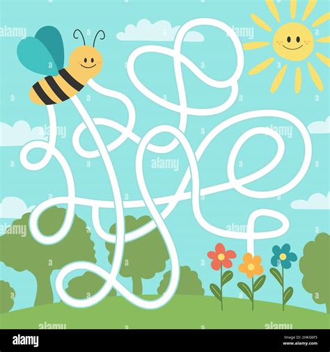 Maze Puzzle For Children Help Bee Find Flower Kids Activity Sheet
