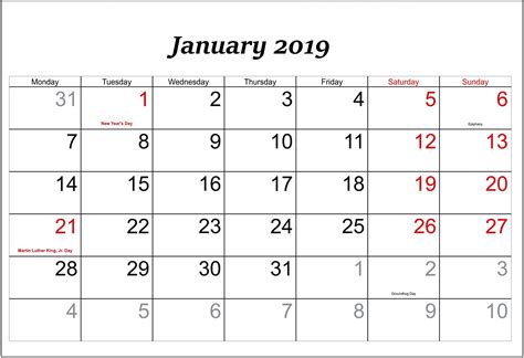 Pin On January 2019 Calendar With Holidays