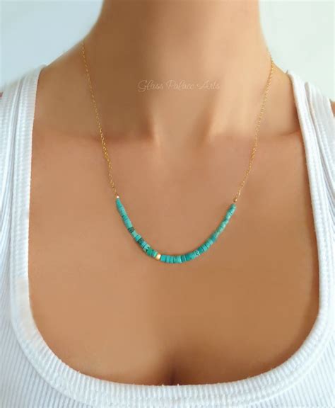 beaded turquoise necklace for women heishi layering genuine turquoise necklace sterling silver
