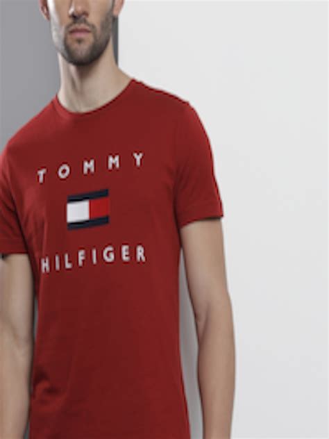 buy tommy hilfiger men red brand logo embroidered organic cotton t shirt tshirts for men