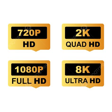 720p Hd 1080p Full Hd 2k Quad Hd 4k Ultra Hd Free Vector Set Image 720p رمز النواقل 1080p رمز