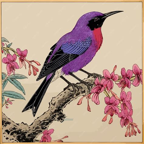 Premium Vector Painting Of Bird Sitting On A Branch Of A Tree