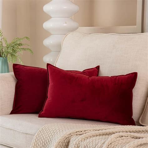 Juspurbet Red Wine Decorative Lumbar Velvet Throw Pillow Covers 12x20