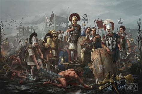 Изображено проигранное сражение Бодуогната вождь кельтов племени