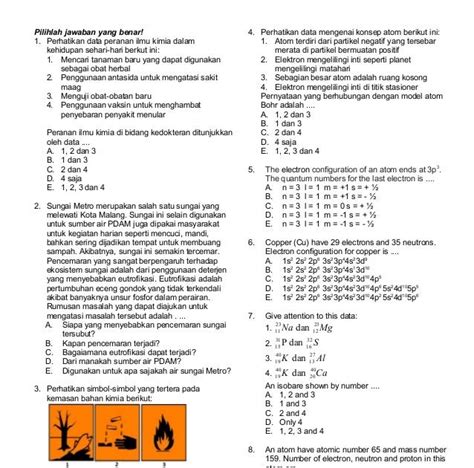 Soal Ujian Kimia Kelas Semester