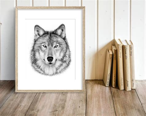 Wolf Charcoal Drawing Giclee Print Wolf Decor Black And Etsy