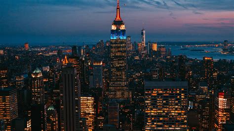 Night City City Lights Skyscraper New York Metropolis Top View