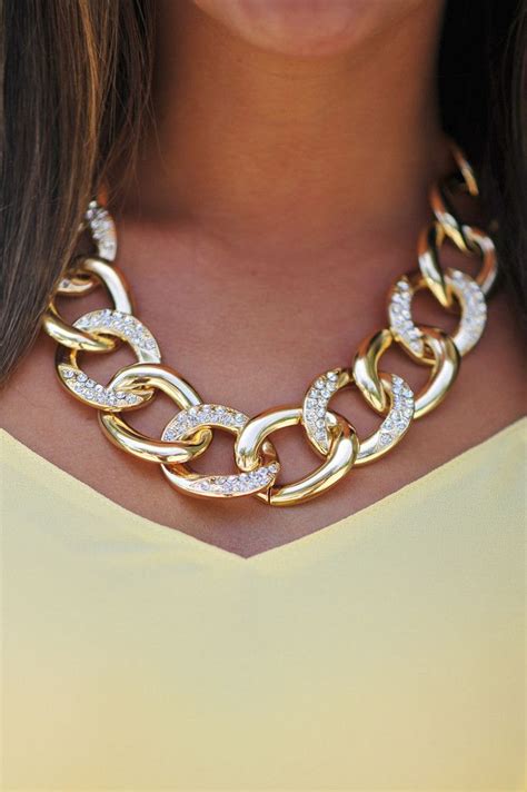 Love This Chunky Chain Necklace With Diamonds Clear Necklace Fashion Jewelry Gold Statement