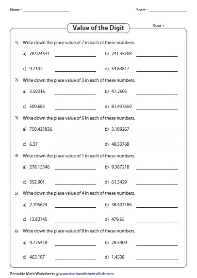Identify The Place Value Worksheet