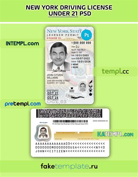 Usa New York Driving License Psd Download Template Under 21 Version 2