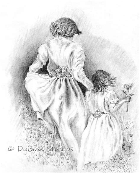 Mother And Daughter Pencil Drawing
