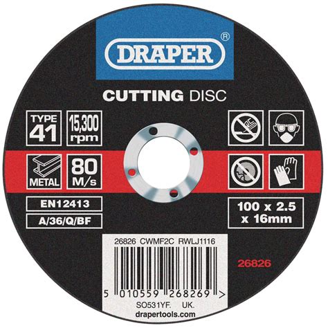 Draper Flat Metal Cutting Disc 100mm 25mm 16mm