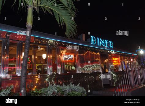 11th Street Diner At Night Art Deco Area South Beach Miami Florida Usa