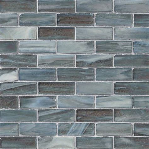 Oceano Brick 1x3x6 Mm Blue Gray Glass Mosaic Tile Wall Backsplash Floor