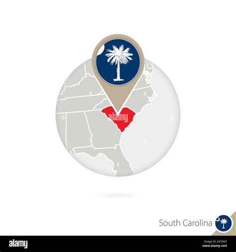 South Carolina Us State Map And Flag In Circle Map Of South Carolina