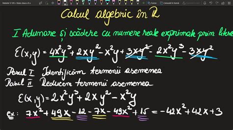 Calcul Algebric In R Clasa A 8 A Matematica Exercitii Operatii Cu
